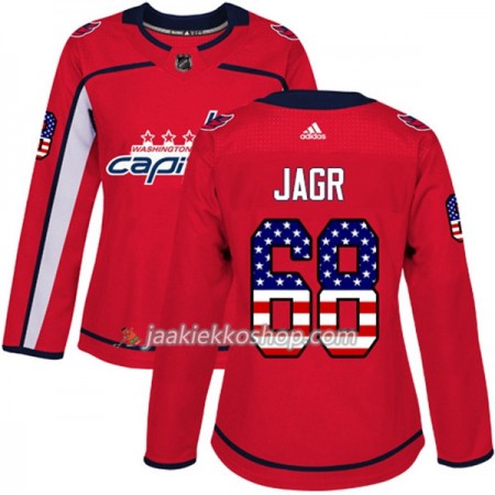 Nainen NHL Washington Capitals Pelipaita Jaromir Jagr 68 Adidas 2017-2018 Punainen USA Flag Fashion Authentic